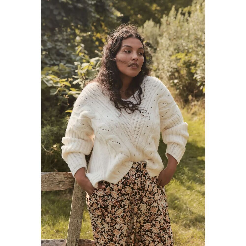 Anthropologie Ramona Cable-Knit Sweater cream alpaca blend size small